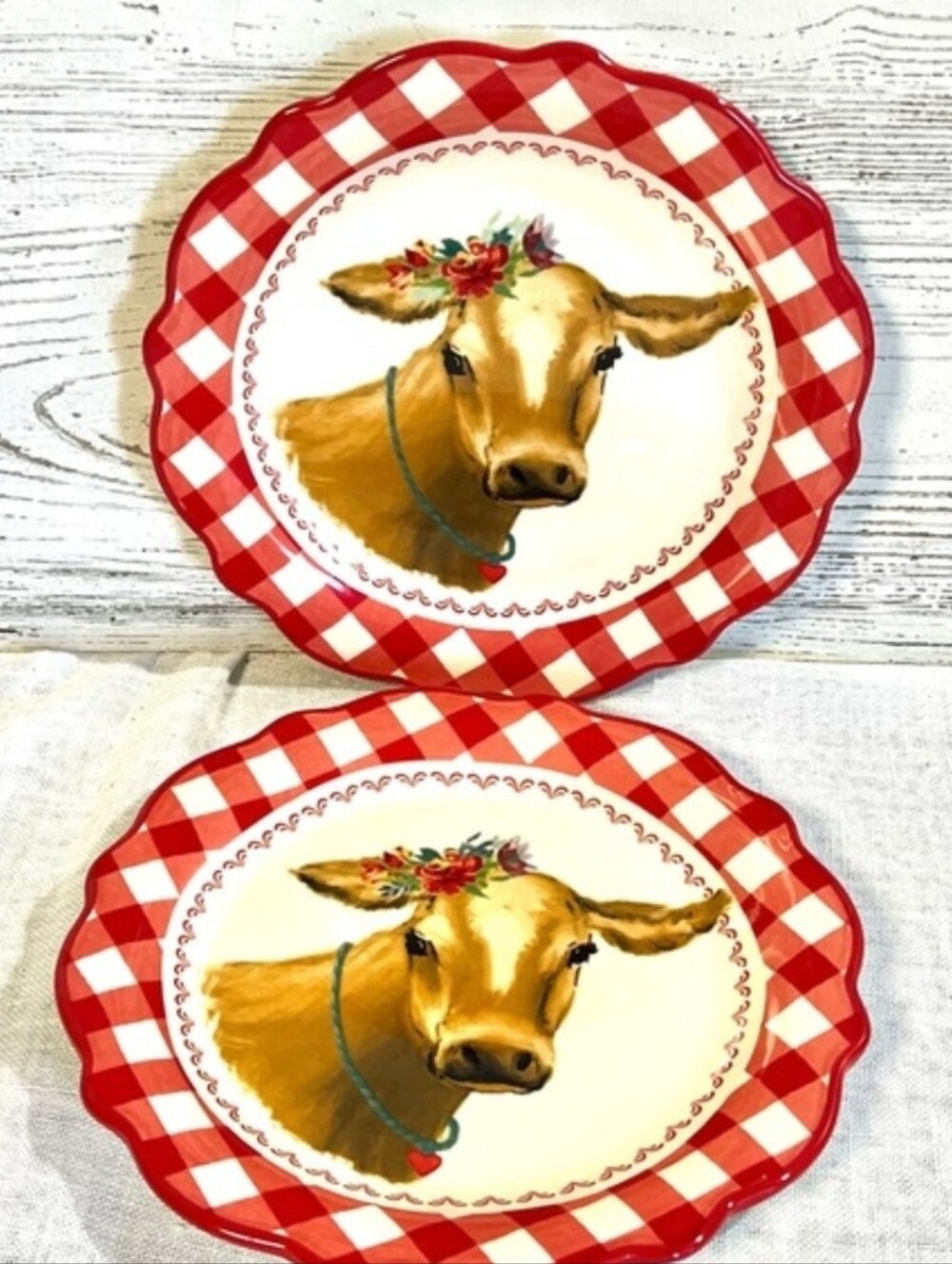Pioneer Woman Gingham Red And White Plate Set Of Six- 8.8"